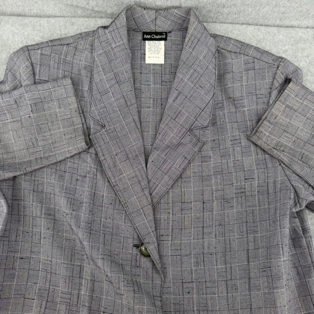 Ann Chabrol Vintage Blazer Womens 13 Black White Grid Textured Double Button USA